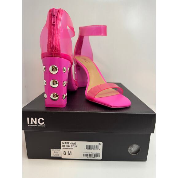 INC International Concepts Makenna Studded Heel Sandals 8M Hot Pink Clear Strap - Picture 7 of 12
